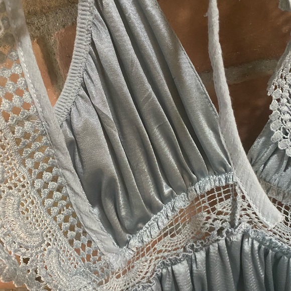 Women's V-Neck Spaghetti Strap Backless Floral Lace Mini Skater Dress - Medium - Picture 5 of 6